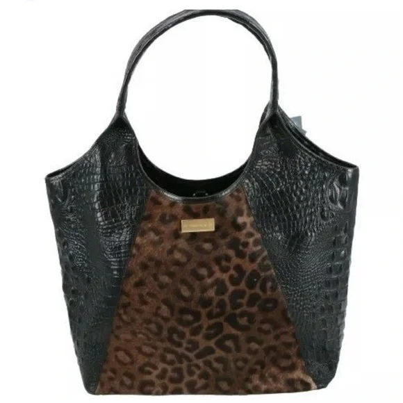 🐆🖤Vintage BRAHMIN Leopard print calf hair & Genuine Leather Shopper Tote Bag🐆EUC - Picture 4 of 17